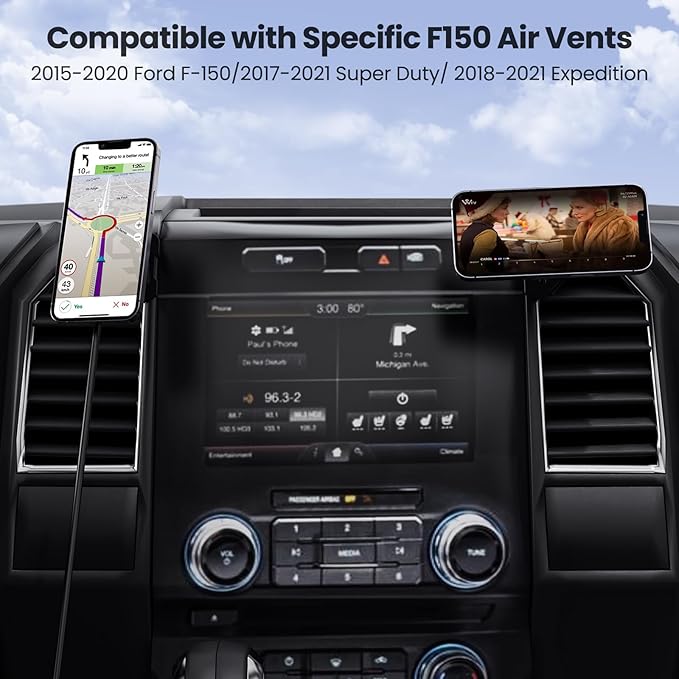 Kaishengyuan Wireless Charger Magnetic Vent Phone Mount Compatible with 2015-2020 Ford F-150, 2017-2021 Super Duty & 2018-2021 Expedition Metal Phone Holder Cradles Bracket Stand for All Smartphone