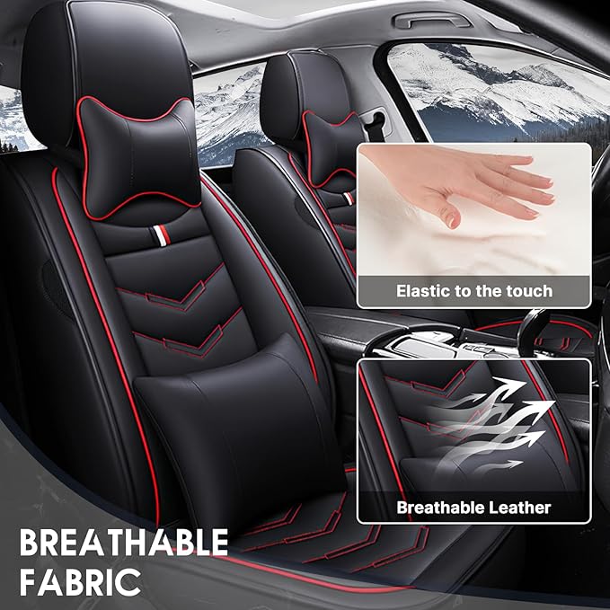 Car Seat Cover for Chevrolet Camaro 2000-2024, Durable Wear Resistant Waterproof Vehicle Cushion Cover, Breathable No Odor Premium Leather Vehicle Seat Covers.(Luxury,Black Red)