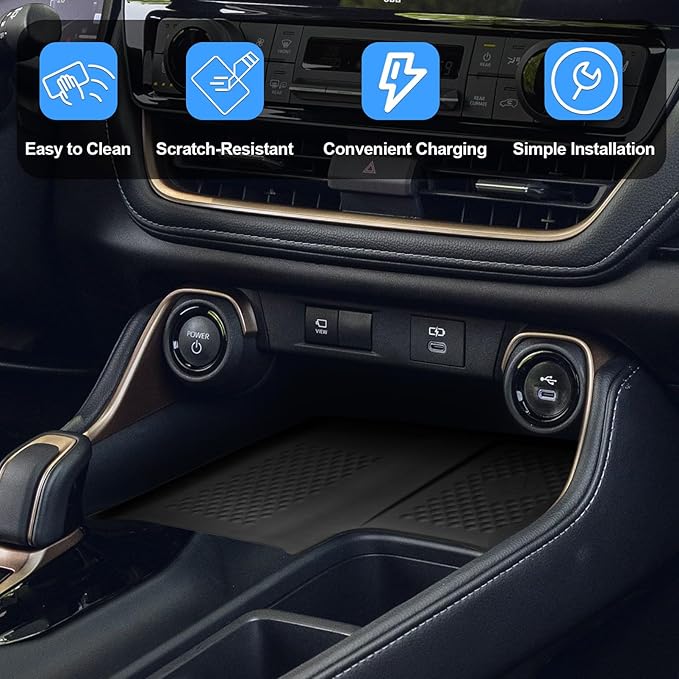 Wireless Charging Anti-Slip Mat Compatible with Toyota Grand Highlander Accessories 2026 2025 2024，Black Silicone Protective Pad Liner Compatible with Grand Highlander