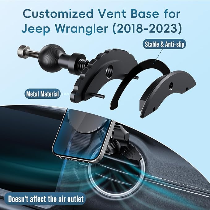 Upgraded Vent Magnetic Phone Mount for Jeep Wrangler JL 2018-2023,Gladiator JT 2020-2023 Air Vent Mounting Cell Phone Cradles 360° Rotation 20x Super Strong Magnet Phone Holder Fit for All Smartphone