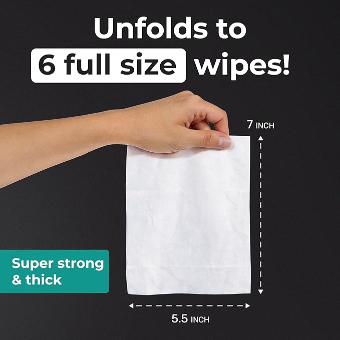 Impossibly Compact Travel Flushable Wipes - 99.5% Water and Aloe - Safe for Sensitive Skin - Travel Essentials for Adults, Kids & Babycare, Mint, 8 Pack 48 Wipes