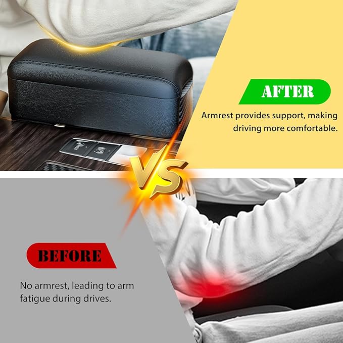 Sporacingrts Universal Car Armrest Storage Box with Cup Holder, USB & Type-C Charging Ports, Adjustable Forearm Wrist Support, Center Console Organizer for Most Vehicles