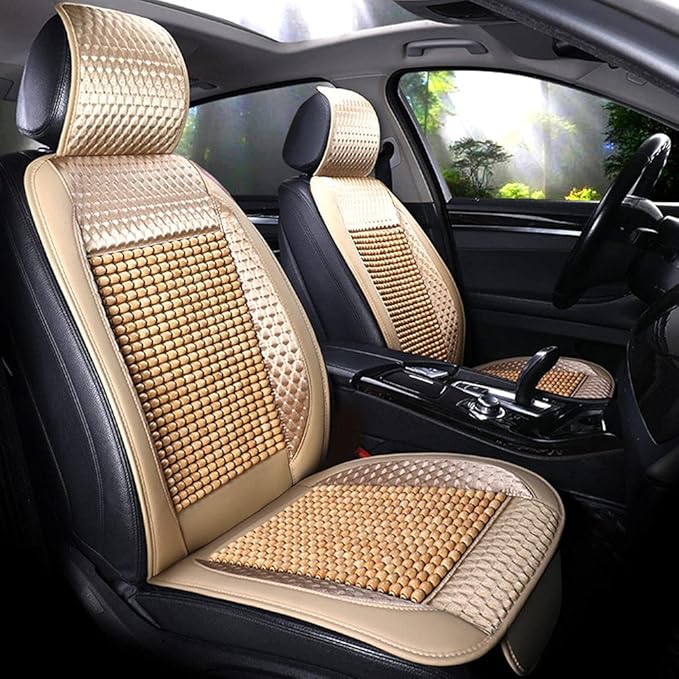Blueshyhall Wooden Beaded Car Seat Cover Comfortable Massage Car Seat Cushion Cool Breathing–Universal SUV Auto Office Home (Beige)