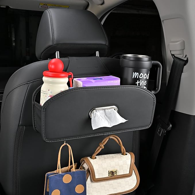 2PACK Backseat Seat Car Organizer, Multifunctional Adjustable Car Organizers and Storage, Universal Car Seat Organizer, Car Tissue Organizer with Cup Holder, Black