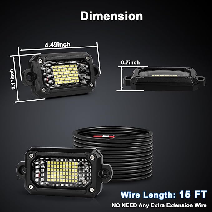 Rock Lights 60 Chip 6500K 8pcs Aluminum Housing Pure White Rock Lights for Trucks Jeep UTV ATV SUV Cars with 15FT Wire Harness