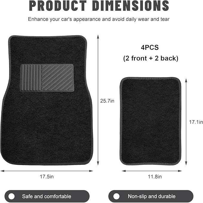 Sun Walker 4 PCS Car Floor Mats, Waterproof Anti-Slip Front & Rear Car Carpets with Driver Heel Pad, All Weather Floor Protective Pads Universal for SUVs Trucks Sedans Vans (Black)