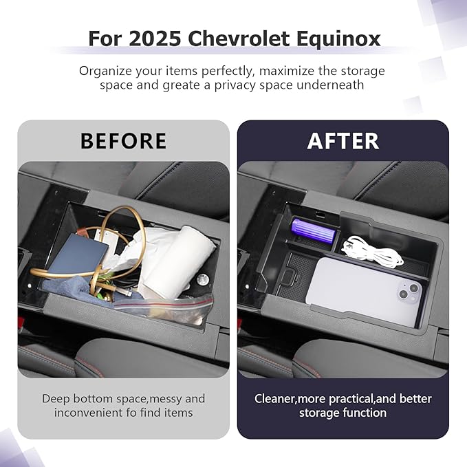 LUWU 2025 2026 Equinox Center Console Organizer Compatible with 2025 2026 Equinox Accessories Center Console Organizer Armrest Console Organizer Armrest Organizer Insert Tray