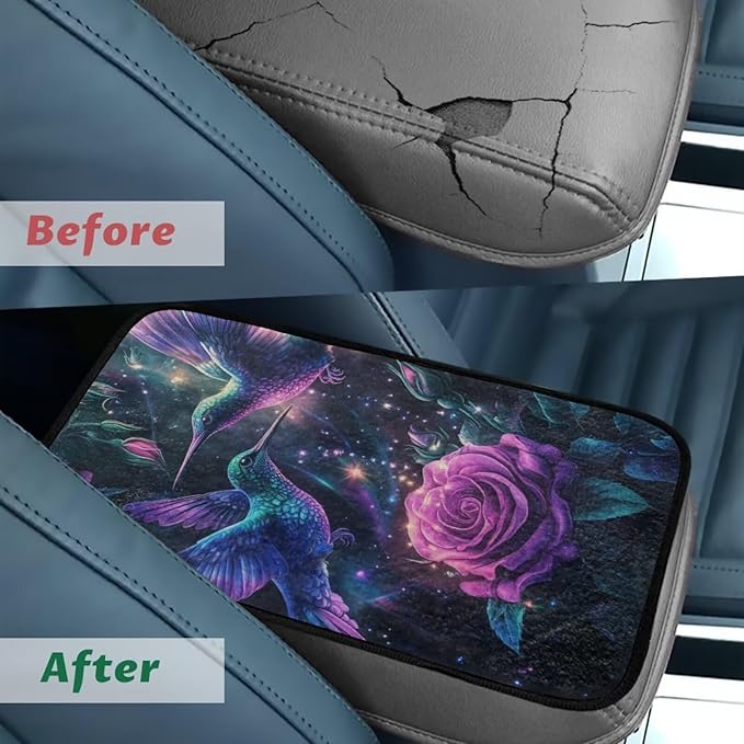 Rose Hummingbird Armrest Cover Non-Slip Soft Car Arm Rest Cushion Pad Flannel Anti-Slip Car Arm Rest Cushion for Arm Support for Cars Truck Van SUV Seat Protector