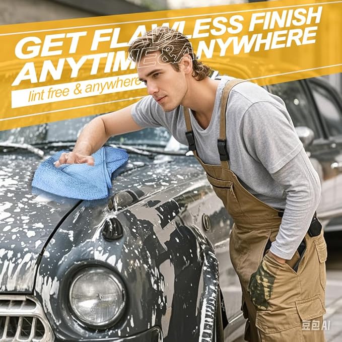 Car Wash Drying Towels, 450gsm Ultra-Thick Absorbent Lint-Free Extra Soft Microfiber Rags for Car Detailing, Interior & Exterior Cleaning Cloths, 16in x 16in - Microfiber, Grey+Blue+Yellow, 12 Packs