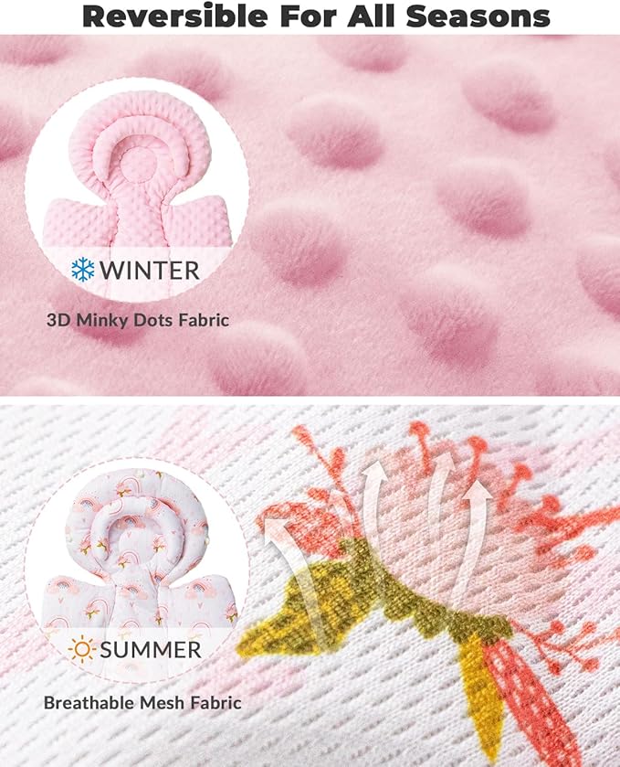 Infant Car Seat Insert with Extra Cushion for Preemie to Toddler, Reversible Newborn Carseat Insert for Baby Head Body Support, Fits for Stroller, Baby Swing, Bouncer - Dots, Pink