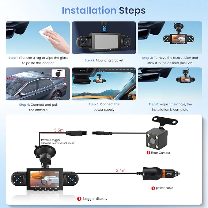 4 Channel Dash Cam 360° View, 1080P Front and Rear Inside, Left Right Dash Camera for Cars, 8 IR Lamps Night Vision, 4/7 Recording Parking Mode Monitor Rimoody