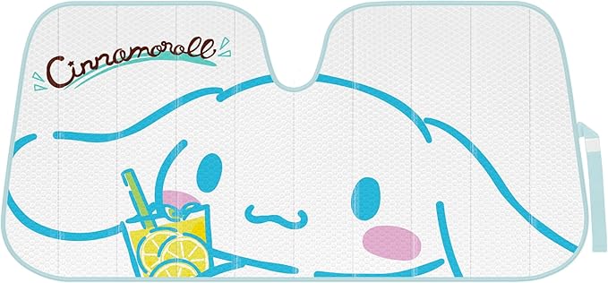 Carbella Cinnamoroll Car Windshield Sun Shade, Official Sanrio Accordion Style Sunshade for Car Window, Cute Kawaii Car Sun Shade Windshield, Cinnamoroll Car Accessories for Women (Lemon Chill)