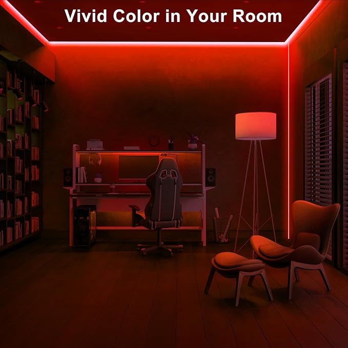 Tatazone 32.8ft Red COB Led Strip Lights with RF Remote, Dimmable Bright Dotless Adhesive Indoor Led COB Light Strip for Cabinet, Painting, Room, Bed