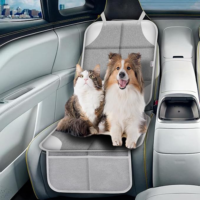 Meolsaek Car Seat Protector for Child Car Seat, Durable 600D Fabric Waterproof Car Seat Cover with Thick Pad Non-Slip Backing，No Imprints (Silver Gray-2pcs)