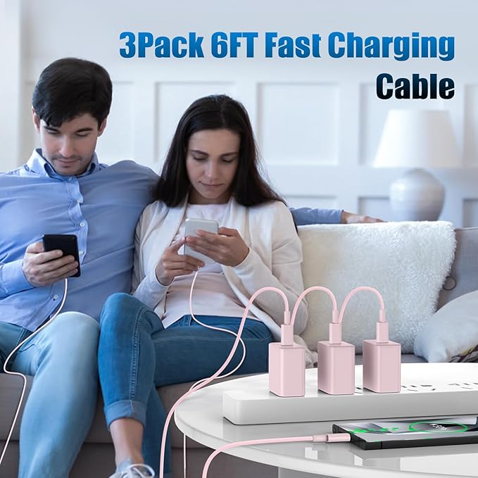 3Pack USB C Charger for Samsung Galaxy S24 Ultra, Super Quite Fast Charging Type C Block with 6FT C to C Cord for Samsung Galaxy Tab S9 S8 S23 Ultra S22 Ultra S23 S22 S21 Note 10 Plus 20,Pink