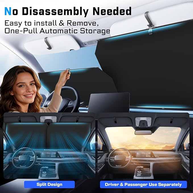 KUST Upgraded 2 Pack Retractable Automotive Sunshade Car Window Sunshades, Adjustable Auto Thickened Sunshade, Car Accessories for All Season, Black and Silver, Blocks UV Rays