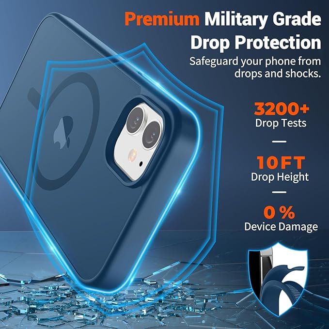 SUPFINE Magnetic for iPhone 12 Mini Case & iPhone 13 Mini Case (Compatible with MagSafe) (Military Grade Drop Protection) Slim Translucent Matte Shockproof Phone Cover,Deep Blue