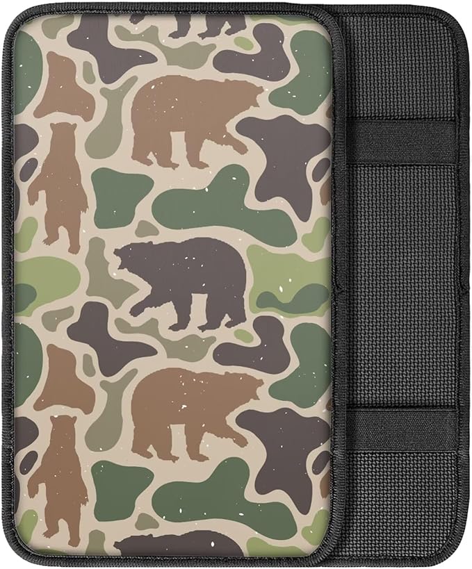 Dreaweet Bear Hunting Camo Arm Rest Cover for Car Soft Anti Slip Armrest Cover Center Console Cushion Pad Camouflage Car Accessories Universal Fit Most Cars SUV Sedan