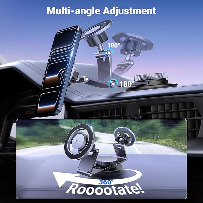 UGREEN for Magsafe Car Mount 360° Rotation Magnetic Phone Holder Dashboard Car Cellphone Holder Compatible with iPhone 17 16 15 14 13 12 Series and MagSafe Case