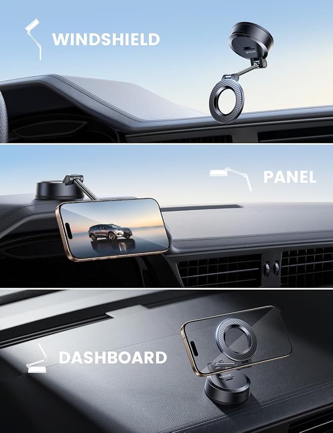 Lamicall for Magsafe Car Mount [70LBS Powerful Suction] Magnetic Phone Holder for Car, 360° Rotation Suction Cup Phone Mount Dashboard & Windshield for Truck fit iPhone 17 16 Pro Max Plus 15 14 13 12