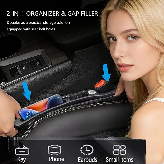 YANTING Car Seat Gap Filler 2 Pack - No Drop Seat Guard, Universal Car Seat Gap Plug with Storage Slot, Durable Non-Slip Material, Anti-Drop Gap Filler for Cars, Trucks & SUV (Beige)