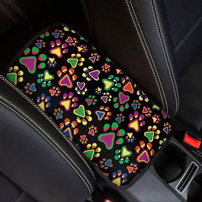Colorful Dog Paw Car Armrest Pads Car Armrest Cushion Arm Rest Covering Car Middle Console Covers Non Slip for Truck Auto SUV Car Accessories