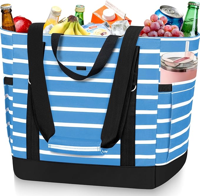 HUANLANG Soft Cooler Bag Insulated for Travel,Large Insulated Grocery Bags with Zippered Top,PEVA Collapsible Food Delivery Cooler Bag for Beach, Travel, Picnics