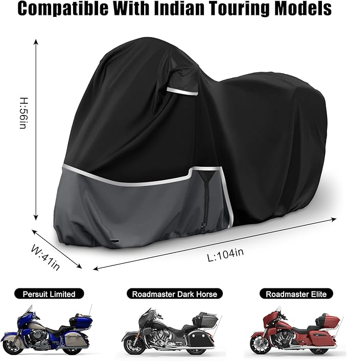 Waterproof Motorcycle Cover Replace for Indian Roadmaster/Pursuit, 420D Oxford Cloth Customized Motorcycle Cover for Snow Rain Dust Protection (Roadmaster)
