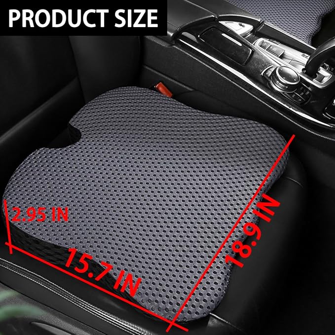 Car Seat Cushion, Auto Gel Infused Memory Foam Cushion for Driver Comfortable Driving Hip Pressure Relief Office Chair, Universal for Vehicles and Office Chairs (Gray/Black)