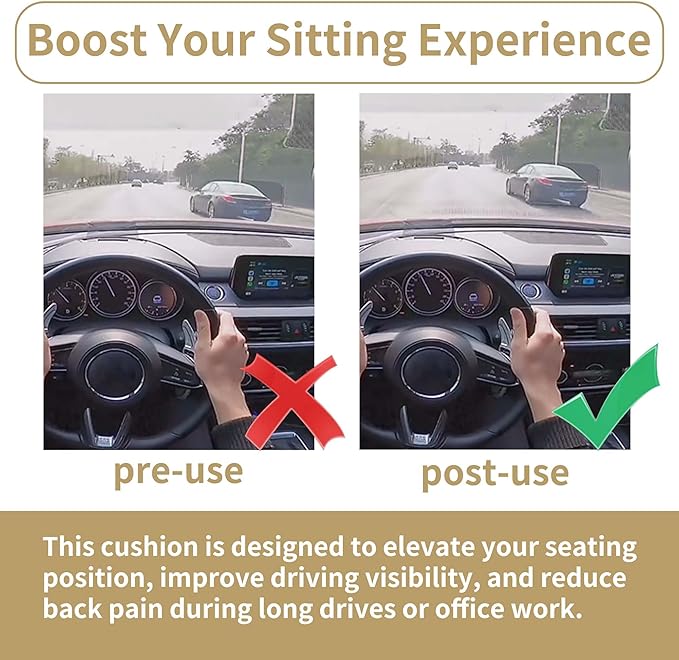 ESMING Car Booster Seat Cushion with Adjustable Height for Short Drivers, Tailbone Pain Relief, Breathable Mesh Memory Foam for Truck SUV Office Chair 15.7x15.7x4.7 Inches - Black