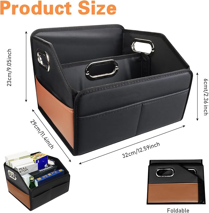 Noaman Car Organizer - 2025 Upgraded Leather Car Storage Organizer for Front Back Seat or Floor with 3 Metal Handles 6 Apartments, Multipurpose Car Organizers and Storage Black.