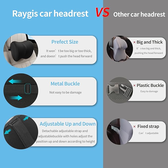 2-Pack Car Neck Pillow with Height-Adjustable,Car Headrest Pillow for Neck Support Relieves Driving Fatigue, Soft Memory Form and Ergonomic Design Fits Most Car Seats(Matte Black)