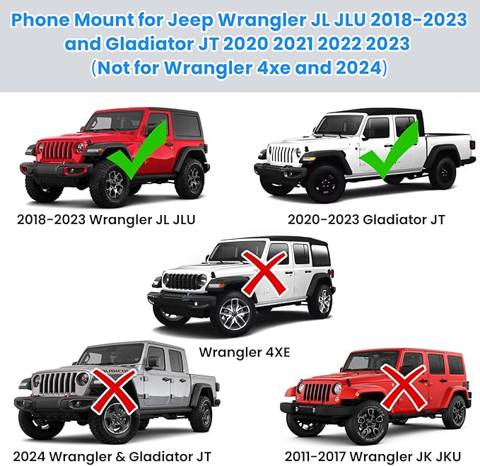 DIAMOOKY Upgraded Metal Phone Mount for Jeep Wrangler JL JLU 2018-2023 and Gladiator JT 2020 2021 2022 2023 Phone Holder Dash Mount System Kit Dashboard Accessories Passenger Side (Not for 4xe)