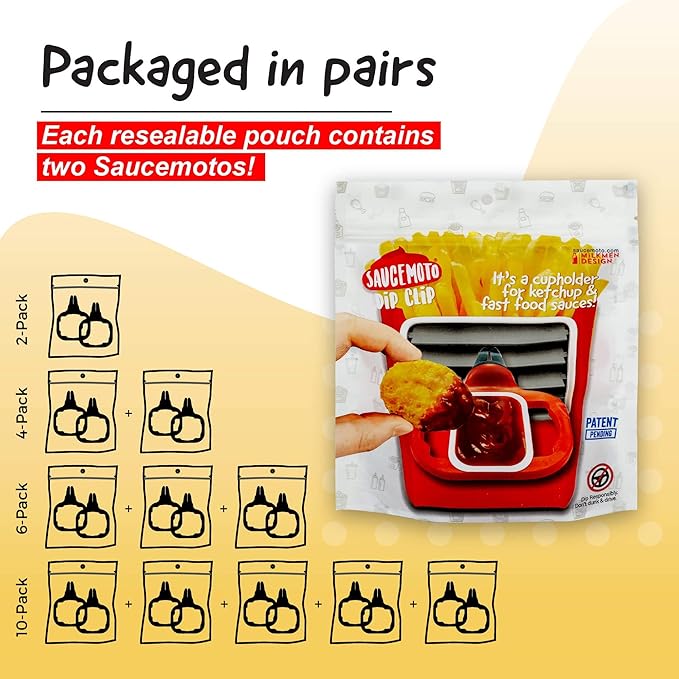 Saucemoto Dip Clip | an in-car Sauce Holder for Ketchup and Dipping sauces. As seen on Shark Tank (6 Pack Assortment, Black, Red, Gray)