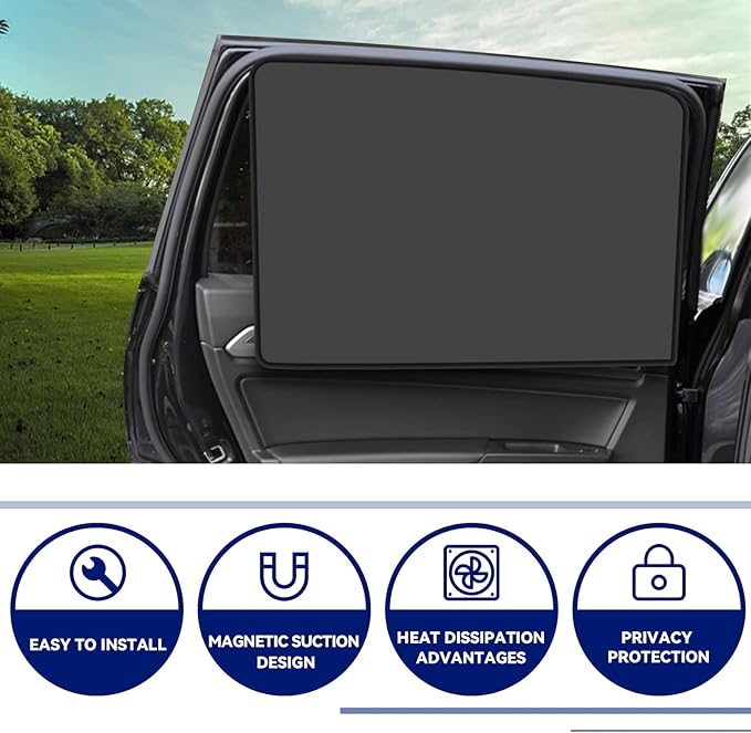 NTNEV Car Side Window Sun Shades, Shades with Magnets, Shade for Baby, Strong-Light Blocking & UV Protection Privacy Covers Auto Accessories (Double-sided Black)