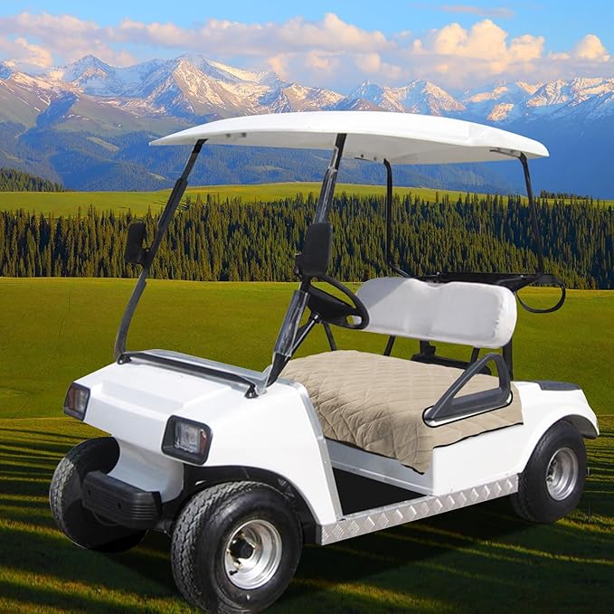 YOKYHOM Golf Cart Seat Covers for 2 & 4 Passenger Carts, Thick Short Plush with Non-Slip Backing, Ultra Soft Seat Towel Blanket, Fits EZGO, Club Car, Yamaha, 51"x30.5", Khaki