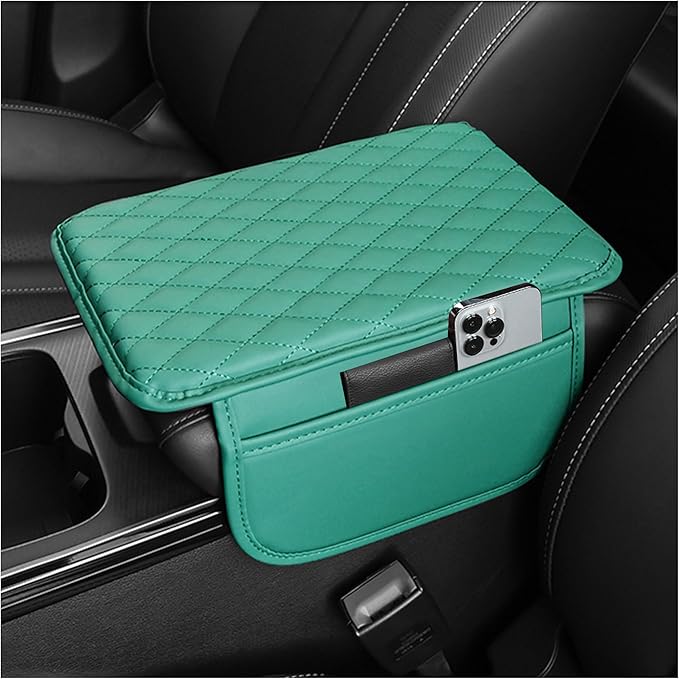 Upgraded Car Center Console Cover,Microfiber Leather Car Armrest Cover Cushion with 2 Storage Bags,Universal Car Armrest Storage Box Car Interior Accessories for Most Vehicles (Turquoise)