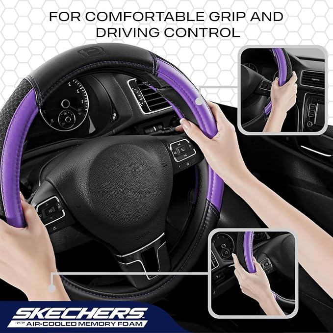Skechers Air-Cooled Steering Wheel Cover,Leather Car Steering Wheel Cover Universal Fit 14" 1/2-15" Car Wheel Protector for Men Women Fit Suvs,Vans,Sedans,Car,Trucks,Purple