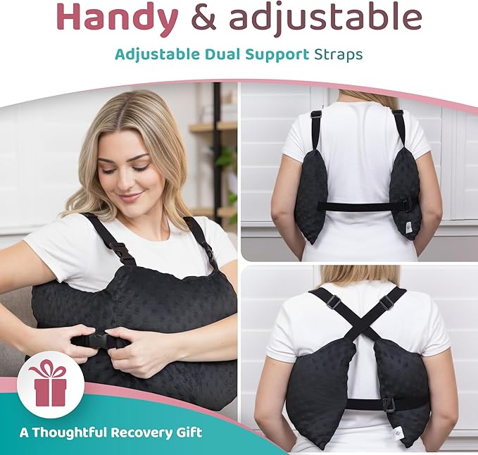 Zomaple Mastectomy Recovery Pillow with Strap, Swirly Gel Pack, Seat Belt Cover & Shower Lanyard – Post-Op Essentials, Breast Augmentation/Reduction & Recovery Supplies – Washable Cover for Comfort