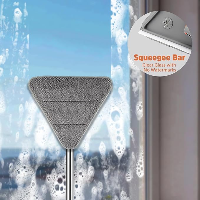 UIMO Wall Cleaner Mop with 94" Long Handle, 2-in-1 Triangle & Rectangle Head with Squeegee, 10 Washable Pads, Baseboard Cleaner Tool for Walls Scrubber, Ceilings, Windows, Glass, Fans, Doors, Corners