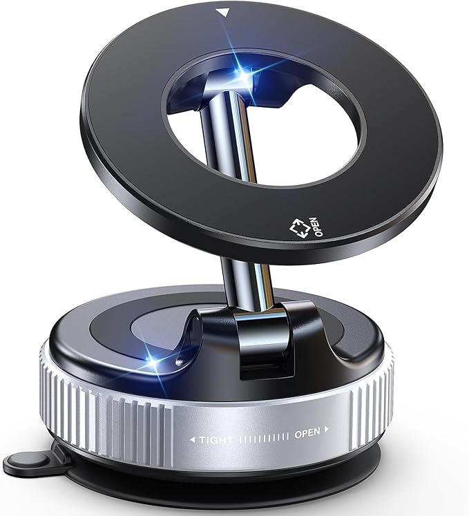Jononser Magnetic Suction Cup Phone Mount for Magsafe, 360° Adjustable Magnetic Car Phone Holder, Pocket Size Foldable Car Mount, Phone Holders for Your Car for iPhone 17 16 15 14 13 12 Series,Silver