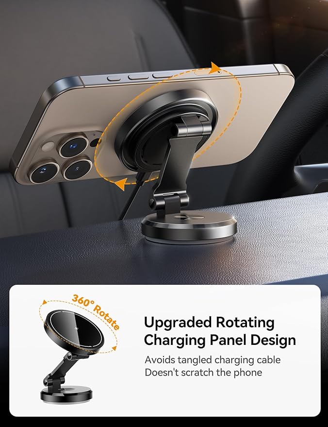 JOYROOM for MagSafe Car Mount Charger, 15W Fast MagSafe Car Charger with Upgraded Rotating Charging Panel (Black)