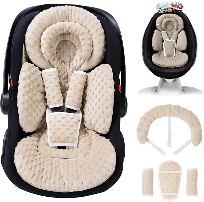 Infant Car Seat Insert with Extra Cushion for Preemie to Toddler, Reversible Newborn Carseat Insert for Baby Head Body Support, Fits for Stroller, Baby Swing, Bouncer - Dots, Beige