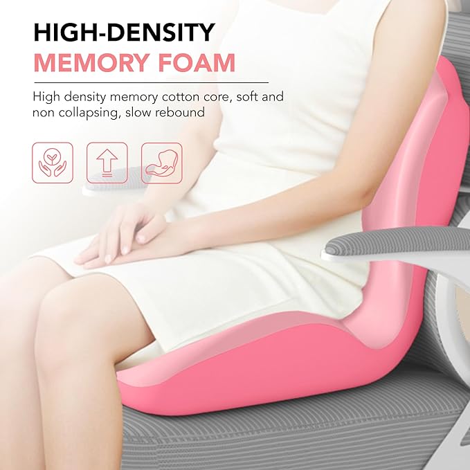 Ergonomic Lumbar & Seat Support Cushion, 2-in-1 Memory Foam Cushion with Coccyx Hollow Design for Office Chair, Car Seat, Home Use - Relieves Back & Hip Pain (Pink)