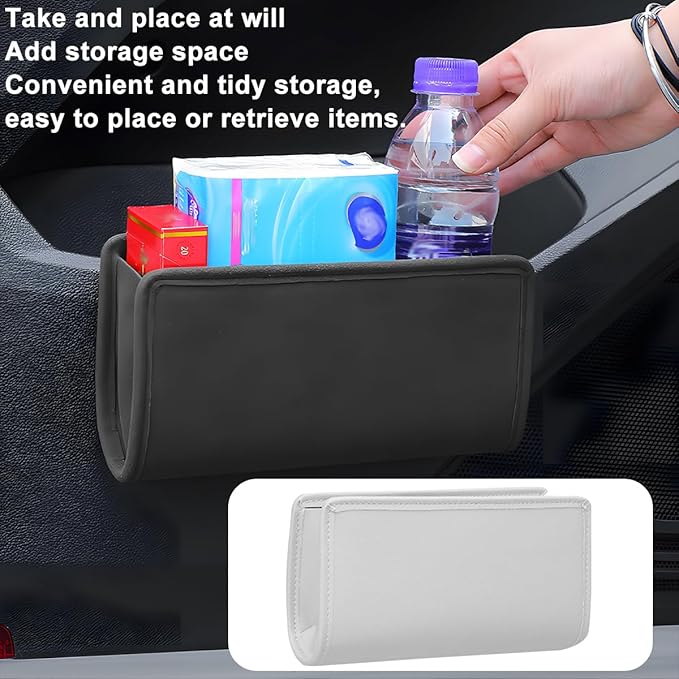 Car Seat Side Storage Pocket, Leather Hanging Foldable Multifunctional Vehicle Front Door Back Organizer Box, Waterproof Auto Interior Organizing Container, Universal fit(White)