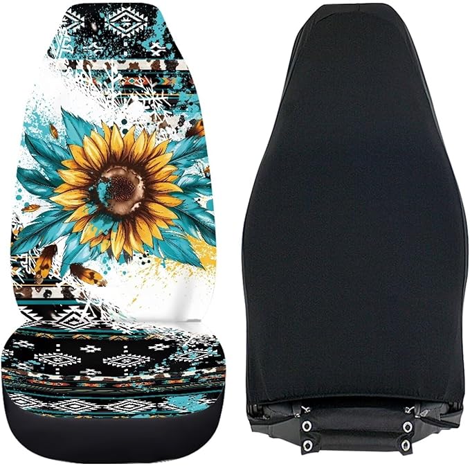 Vatenge Aztec Sunflowers Print Car Seat Cover Front Seats Only Full Set of 2, Universal Bucket High Back Car Front Seat Covers