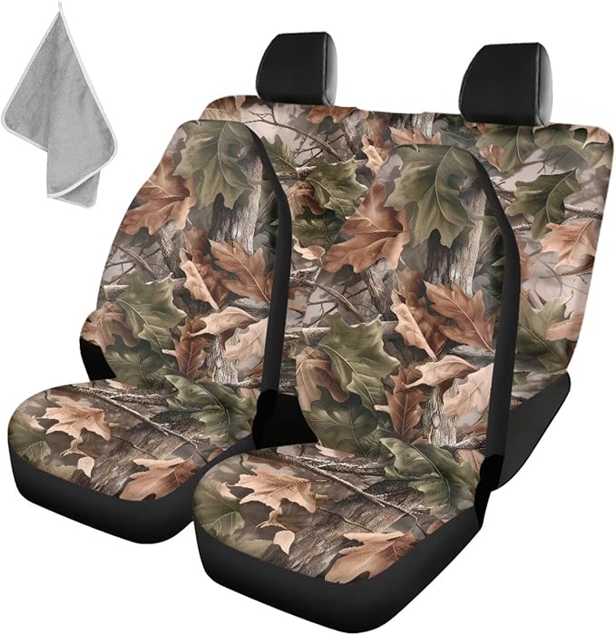 KEIAHUAN Camo Hunting Design Car Seat Covers for Front and Rear Front Bucket Seat Protector & Rear Bench Seat Covers Universal Fit for Most Vehicle Truck, SUV, Sedan, Car 4 PCS
