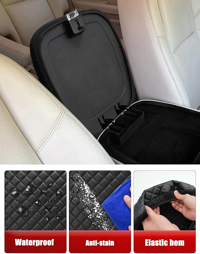 KBH Center Console Armrest Cover for Cadillac Escalade 2007 2008 2009 2010 2011 2012 2013 2014, Interior Accessories, Middle Console Lid Protector, Vinyl Leather, Anti-Scratch, Black