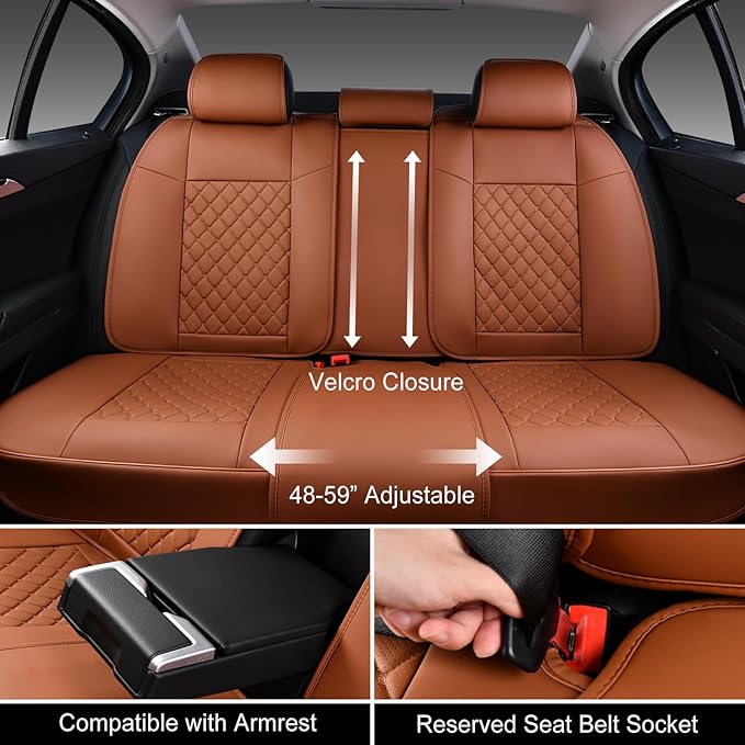 Auto Car Seat Covers Full Set Leather Cushion Protector Breathable Waterproof Seat Cover for Cars Universal Fit (Mature Brown, Full Set Without Headrest)