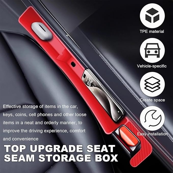 KVAEY 2PCS Car Seat Gap Filler, Automotive Seat Organizer Fill The Gap Between Seat and Console, Universal Car Gap Seat Storage for Phone Wallets and Keys, Car Accessories (Red)